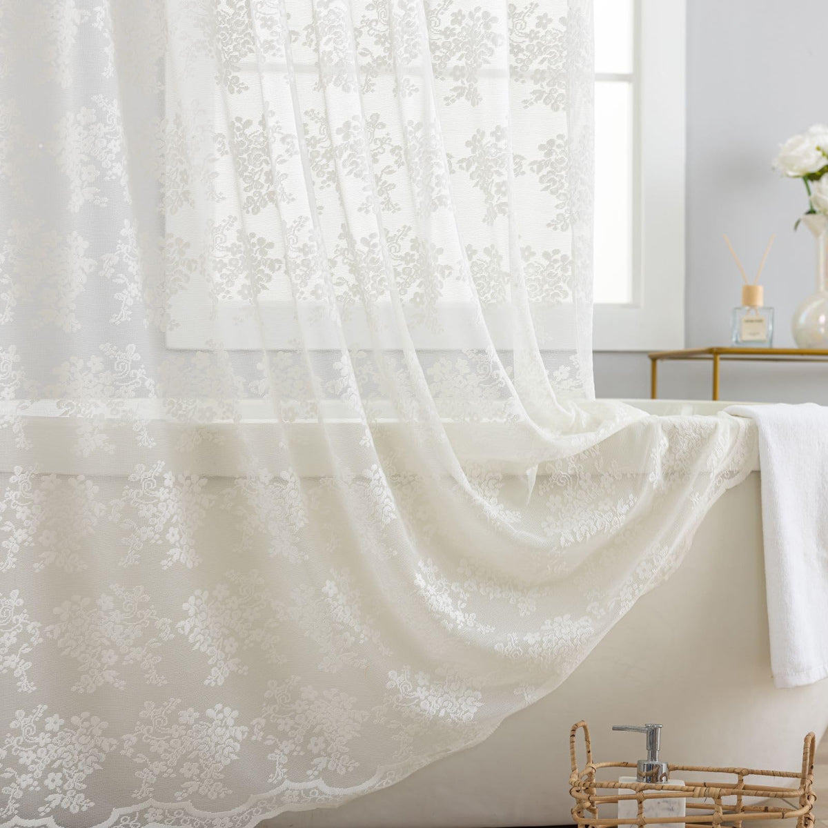 TUDECO Black Lace Shower Curtain with Valance, Gothic Style, 72 x 72 Inch