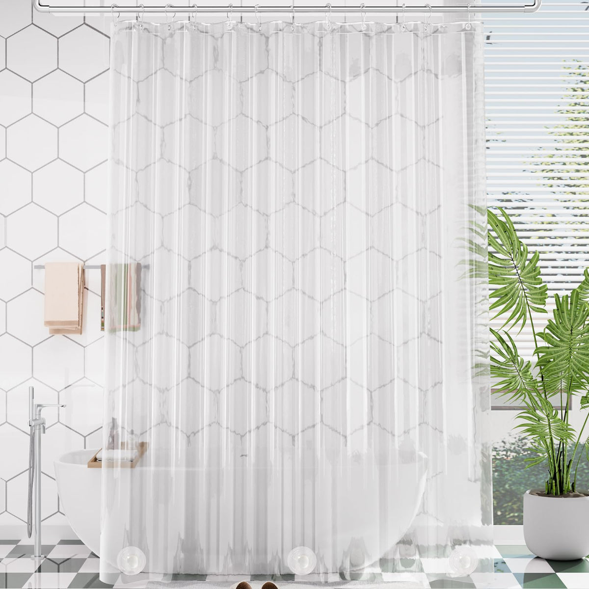 AmazerBath Plastic Shower Curtain Clear 72x74 Inches, Clear Shower Curtain Heavy Duty 8G Premium PEVA, Weighted Shower Curtains for Bathroom Accessories with 3 Big Stones and 12 Rustproof Grommets