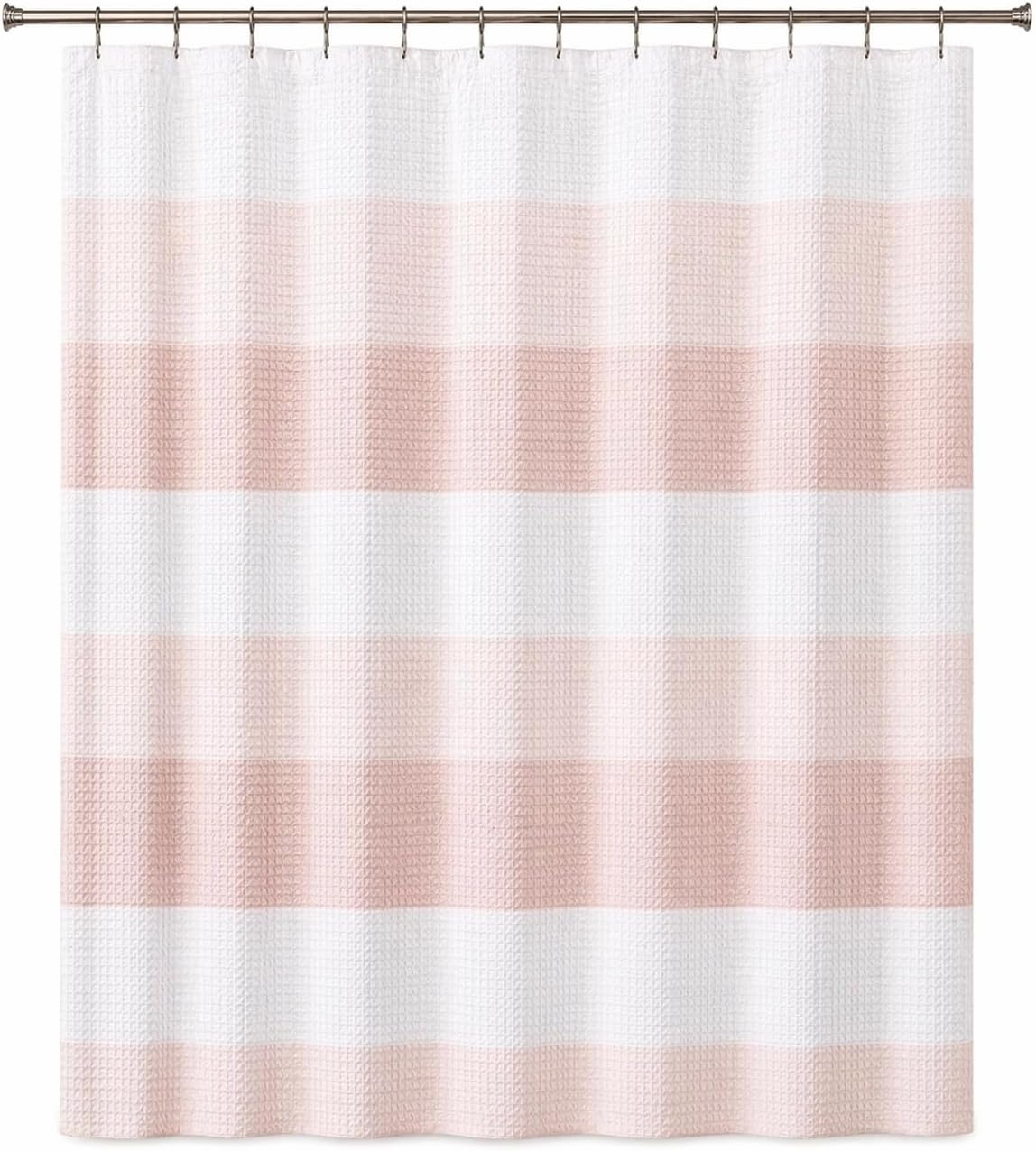 Dainty Home Ombre Waffle Weave Shower Curtain 70 x 72 Blush Textured Fabric Shower Curtain, Hotel Style Waffle Weave Bathroom Curtain, Water Resistant Polyester Ombre Shower Curtain