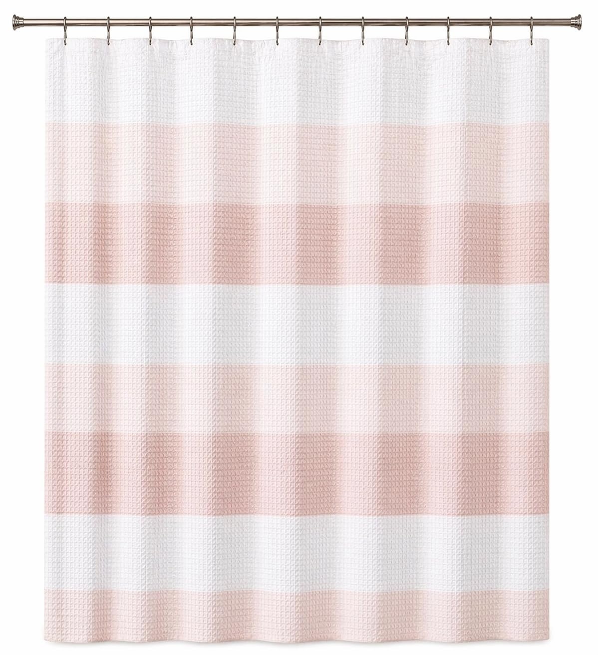 Dainty Home Ombre Waffle Weave Shower Curtain 70 x 72 Blush Textured Fabric Shower Curtain, Hotel Style Waffle Weave Bathroom Curtain, Water Resistant Polyester Ombre Shower Curtain