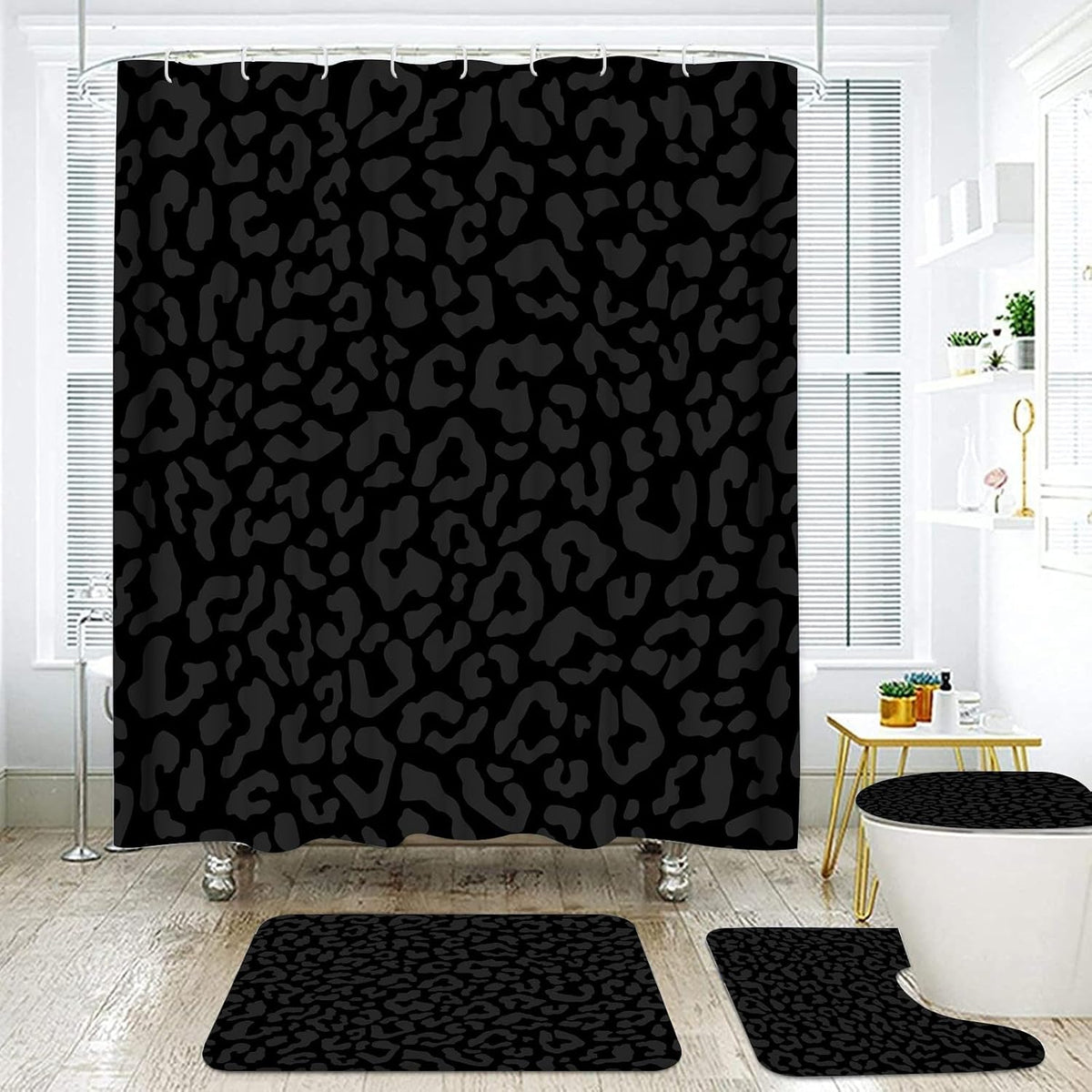 Leopard Shower Curtain 4Pcs Cheetah Print Shower Curtain Sets with Rugs