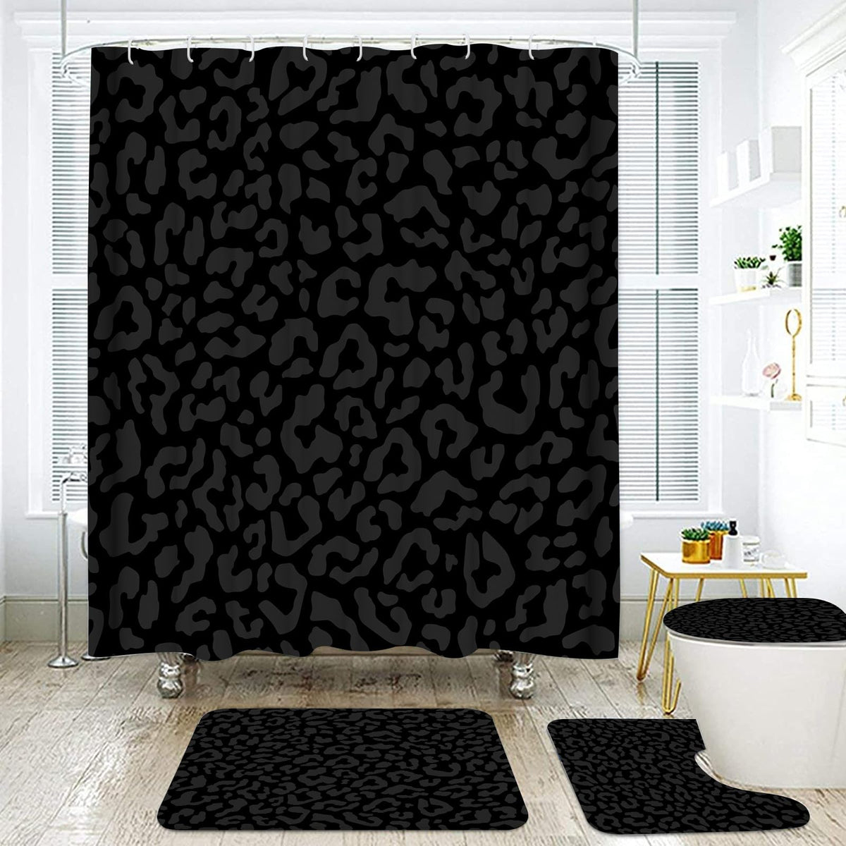 Leopard Shower Curtain 4Pcs Cheetah Print Shower Curtain Sets with Rugs