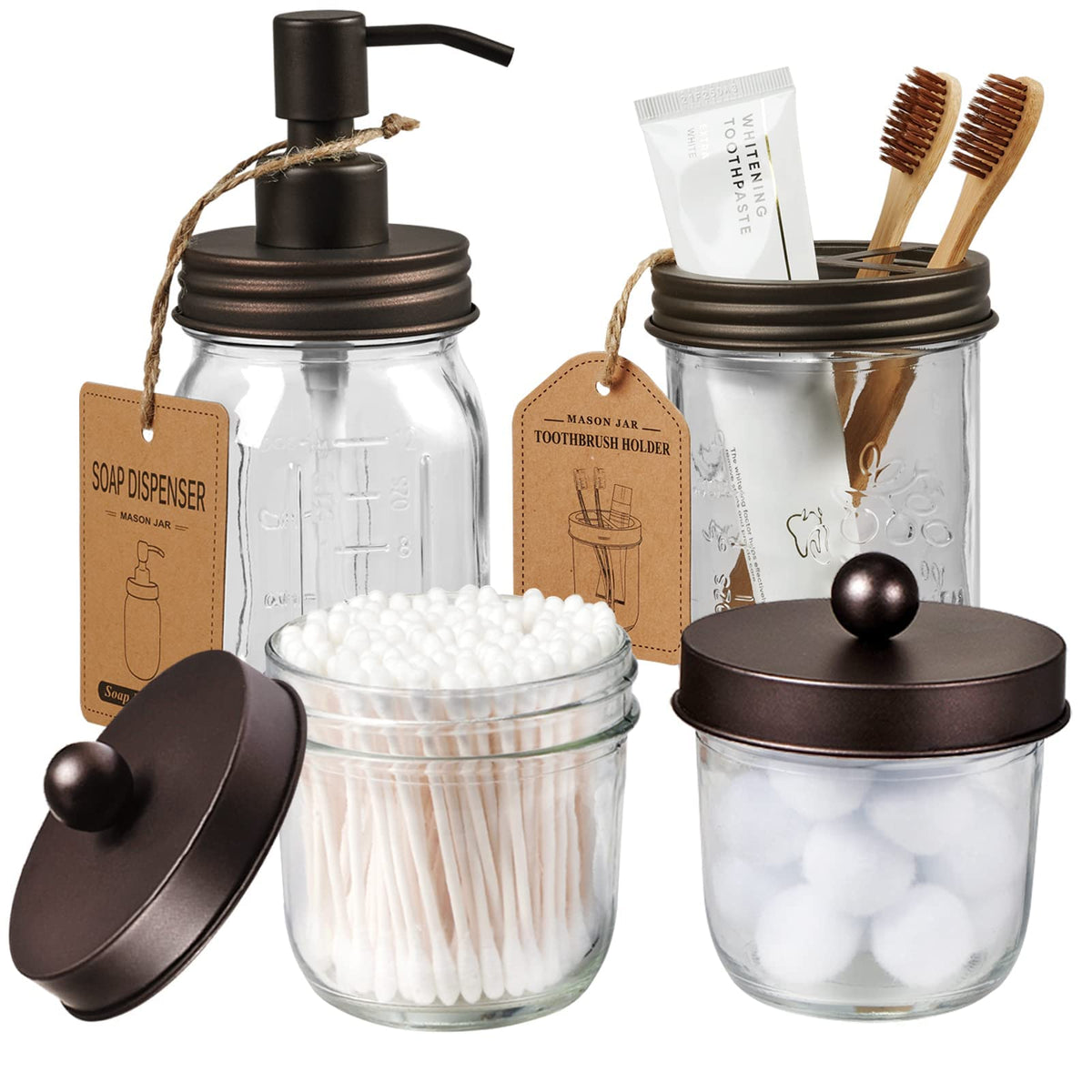 Amolliar Mason Jar Bathroom Accessories Set 4 Pcs, Oil Rubbed Bronze