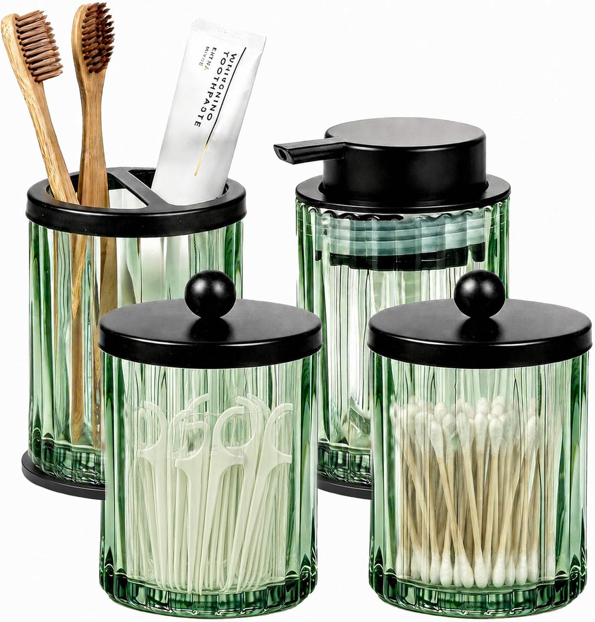 Amolliar Bathroom Accessories Set, Green Glass Complete 4PCS Bathroom Sets