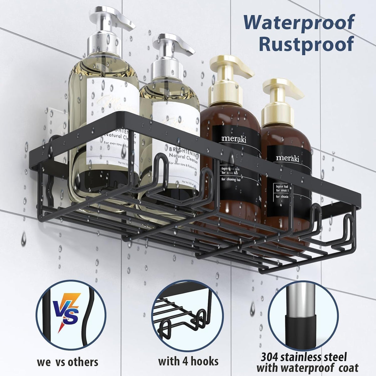 Liuoud 10 Pack Shower Caddy for Inside shower, Black Bathroom Storage Decor