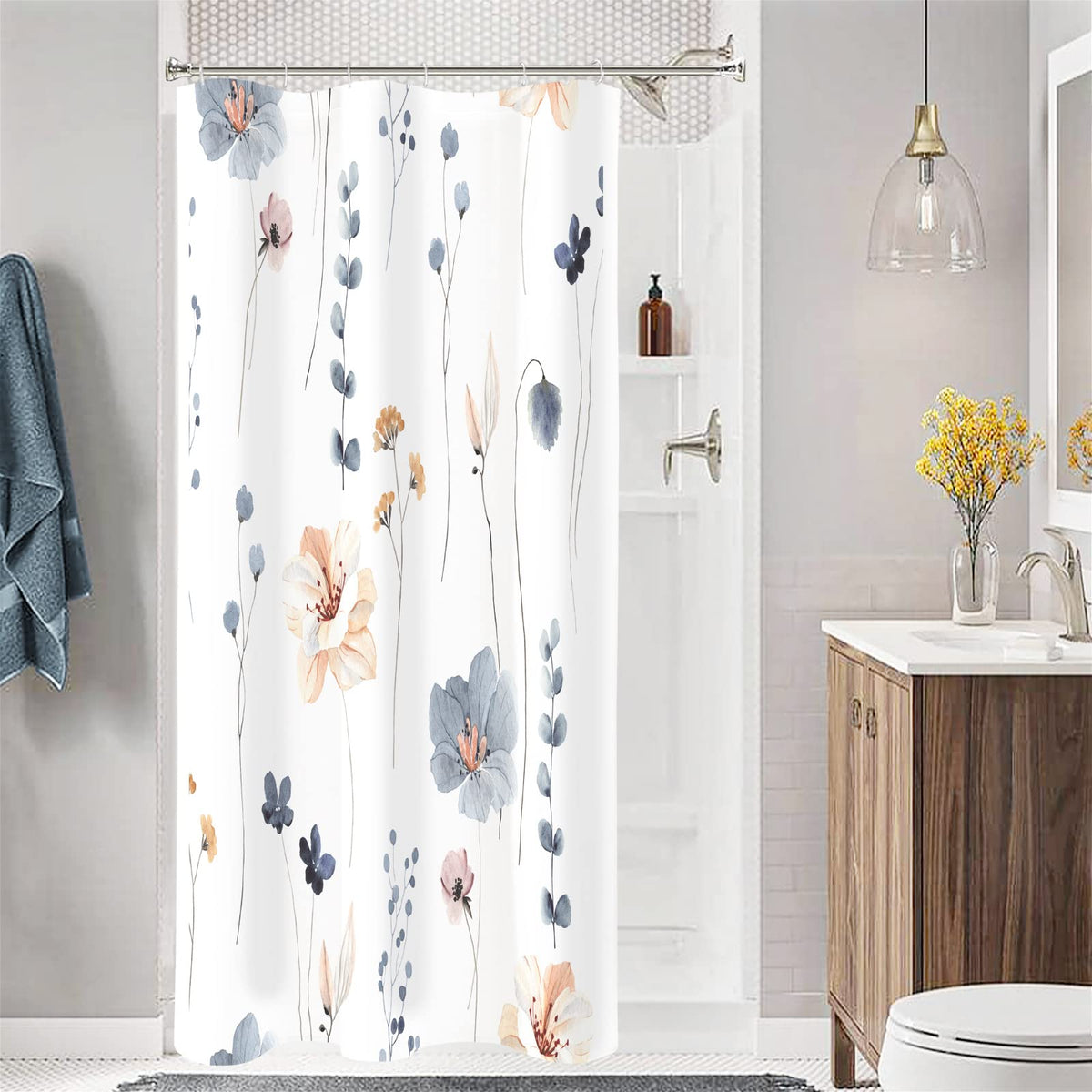 Gibelle Sage Green Beige Watercolor Floral Fabric Shower Curtain 72x72