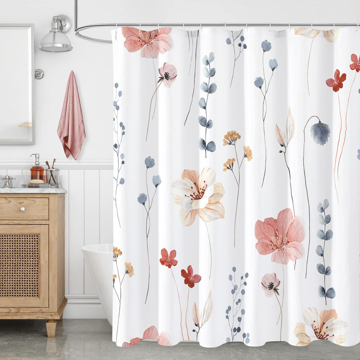 Gibelle Sage Green Beige Watercolor Floral Fabric Shower Curtain 72x72