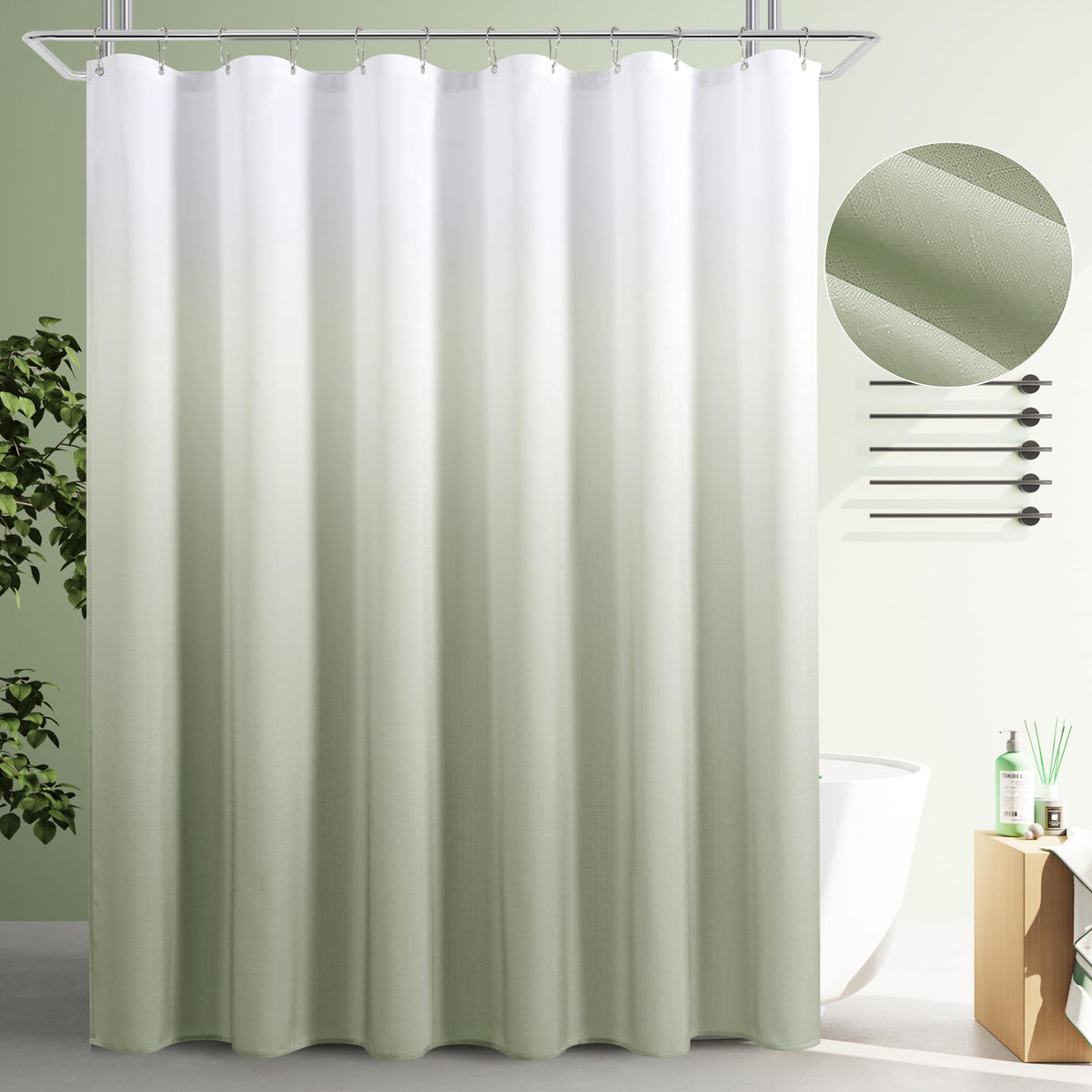 Grey and White Ombre Shower Curtain for Bathroom Luxury Hotel Spa, Machine Washable, Morden Decorative Bath Curtain, Gray Linen Textured Shower Curtains