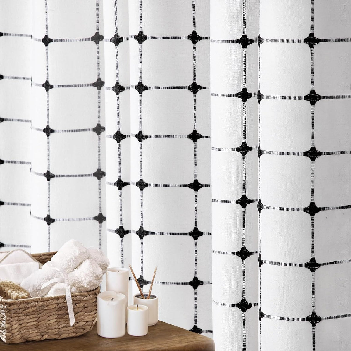 Black and White Boho Shower Curtain, 72" W X 72" L