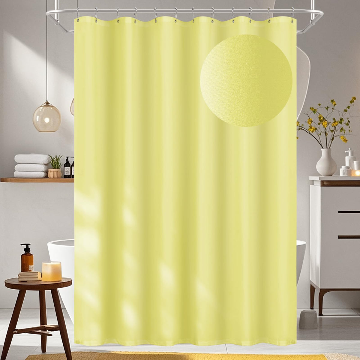 Seenus Baby Pink Ruffle Shower Curtain with Waterproof TPU Backed, Soft Microfiber Lovely French Ruched Shower Curtain, 72 x 72 Inch Bathroom 2 in 1 Washable Fabric Shower Curtain with TPU Lining