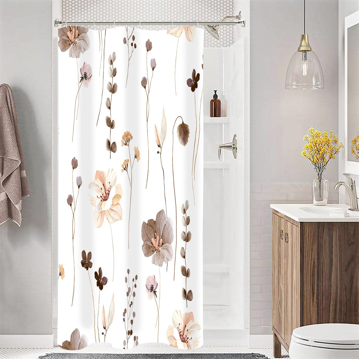 Gibelle Sage Green Beige Watercolor Floral Fabric Shower Curtain 72x72
