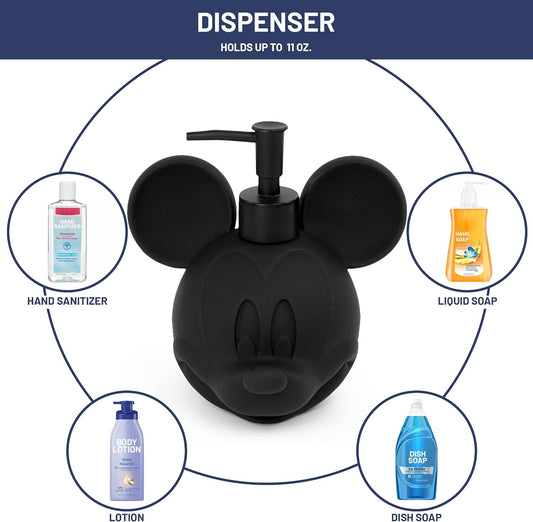 Jay Franco Disney Mickey Mouse Bathroom Soap Dispenser Set - 2 Piece White and Black Collection Includes Resin Lotion Pump and Tumbler Cup - Bathroom Décor