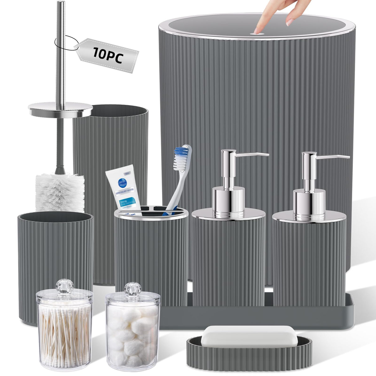10PC Bathroom Accessory Set - White Bathroom Bath Decor Sets