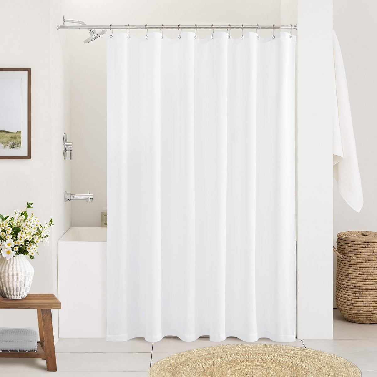 Cream Linen Shower Curtain for Bathroom Water Repellent 72x78 Inch