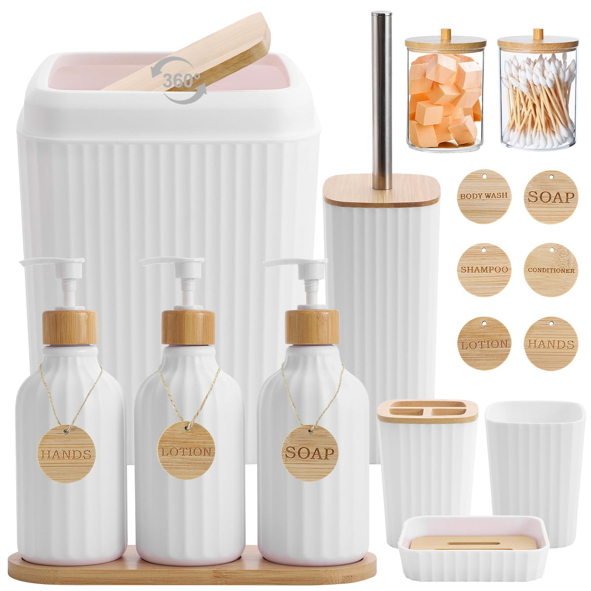 XLHOMO Black Bathroom Accessories Set 17PCS Bathroom Set with 3PCS Soap Dispenser Bathroom Accessory Set Black Trash Can for Bathroom Decor