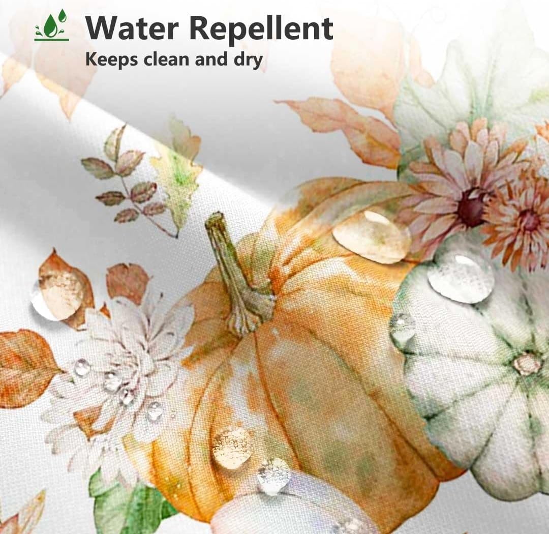 MEHOFOND Fall PumpkinsShower Curtain Autumn Watercolor Floral Bath Curtain
