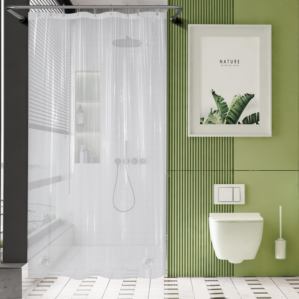 AmazerBath Plastic Shower Curtain Clear 72x74 Inches, Clear Shower Curtain Heavy Duty 8G Premium PEVA, Weighted Shower Curtains for Bathroom Accessories with 3 Big Stones and 12 Rustproof Grommets