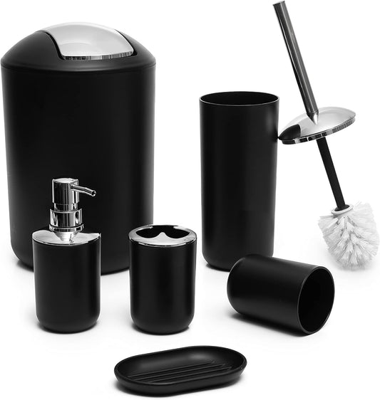 Moss & Stone 6-Piece Black Bathroom Accessories Set, Soap Dispenser