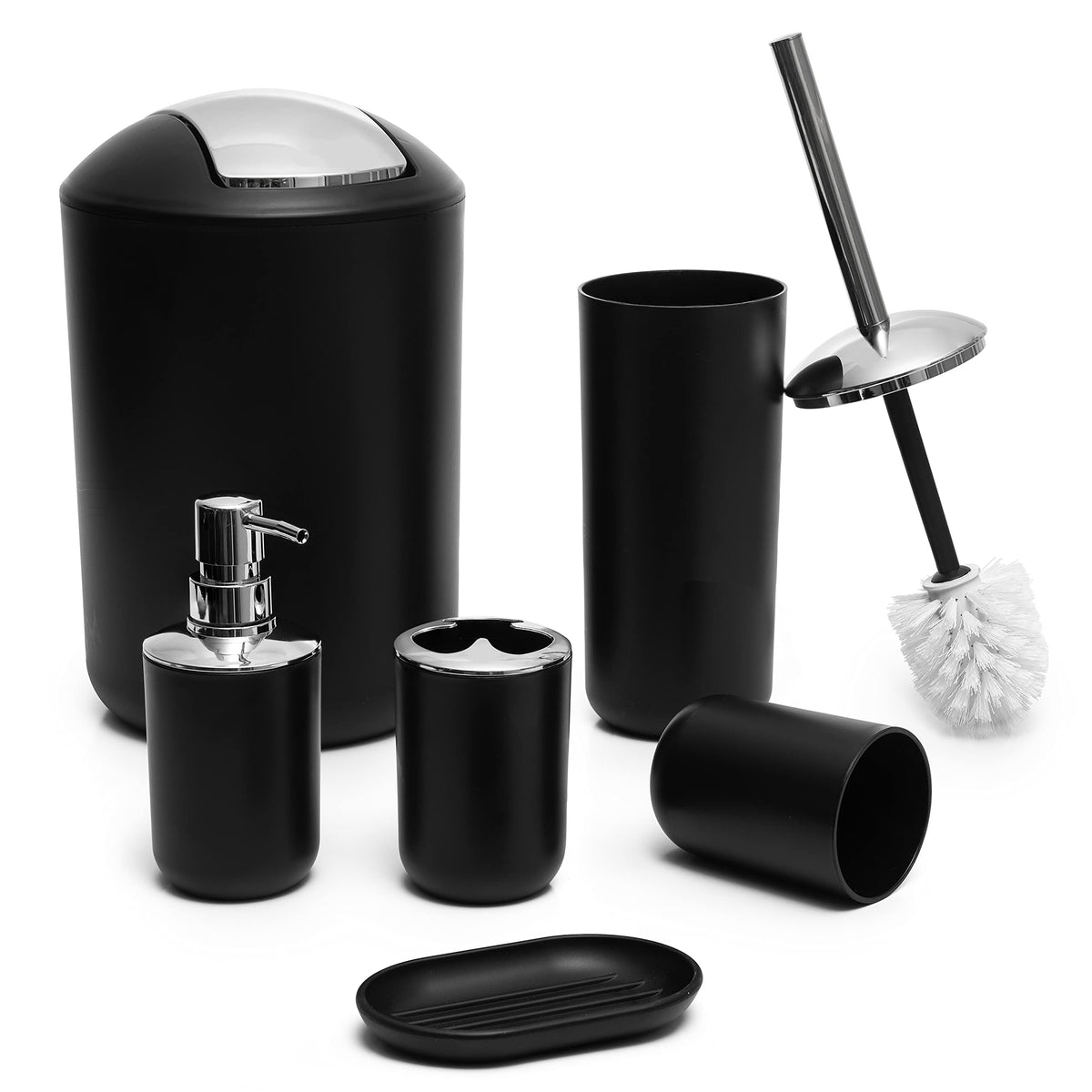 Moss & Stone 6-Piece Black Bathroom Accessories Set, Soap Dispenser