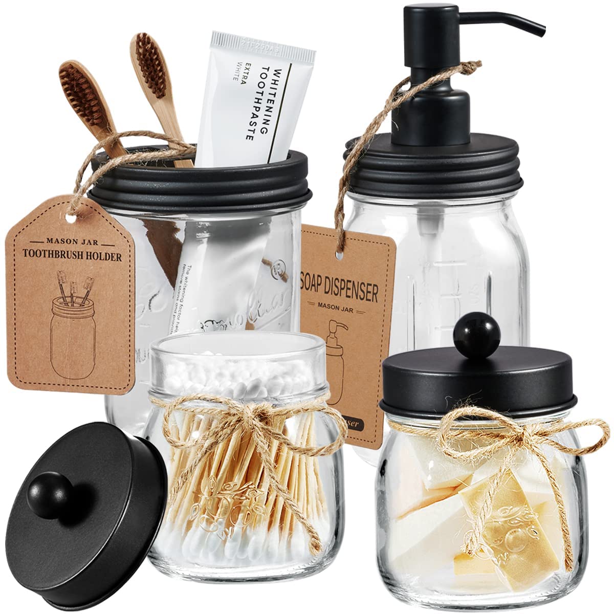 Amolliar Mason Jar Bathroom Accessories Set 4 Pcs, Oil Rubbed Bronze