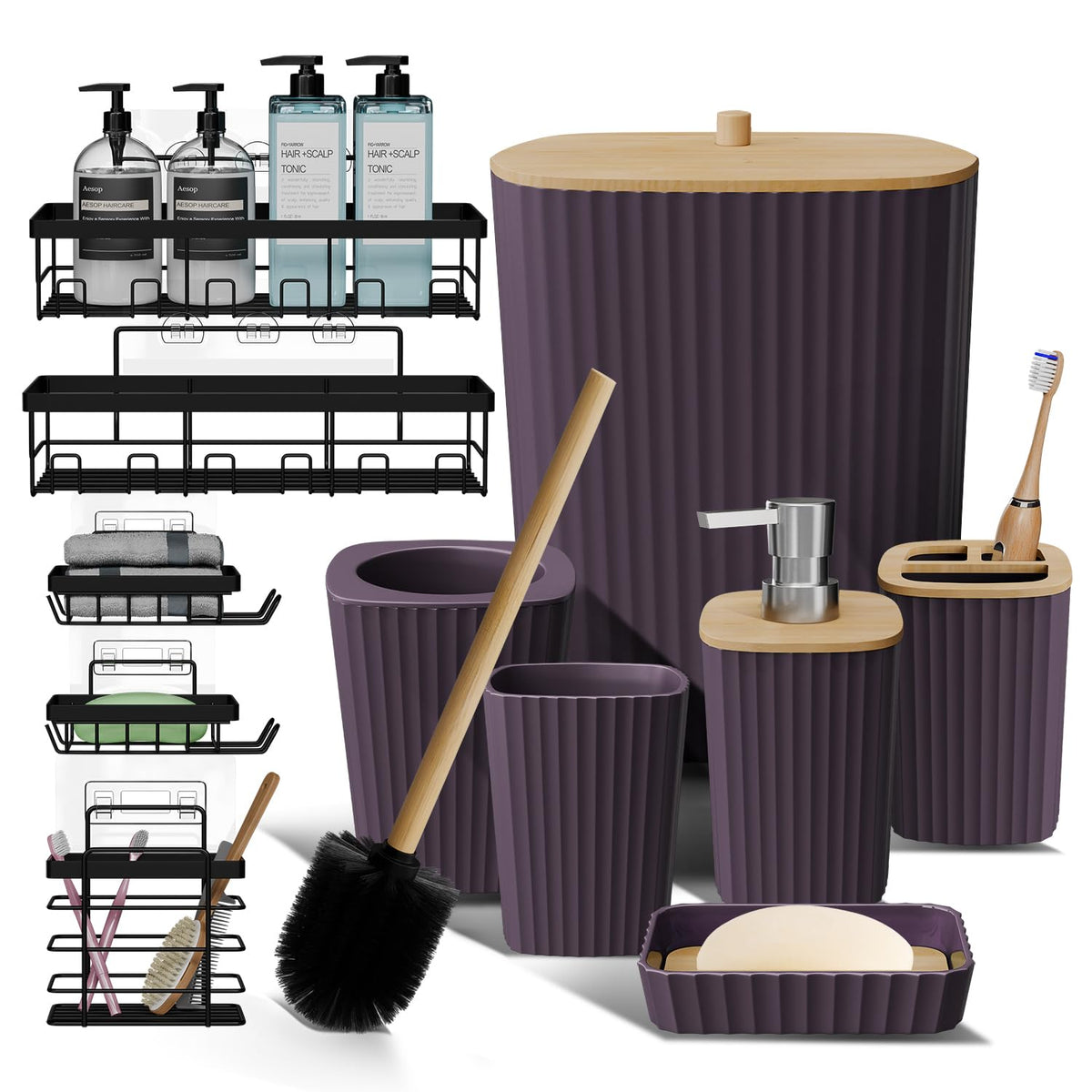 Clara Clark Bathroom Set - Sage Green Bathroom Accessories Set, 6PC Bathroom Accessory Set, Bathroom Sets with Toilet Brush, Trash Can & Soap Dispenser