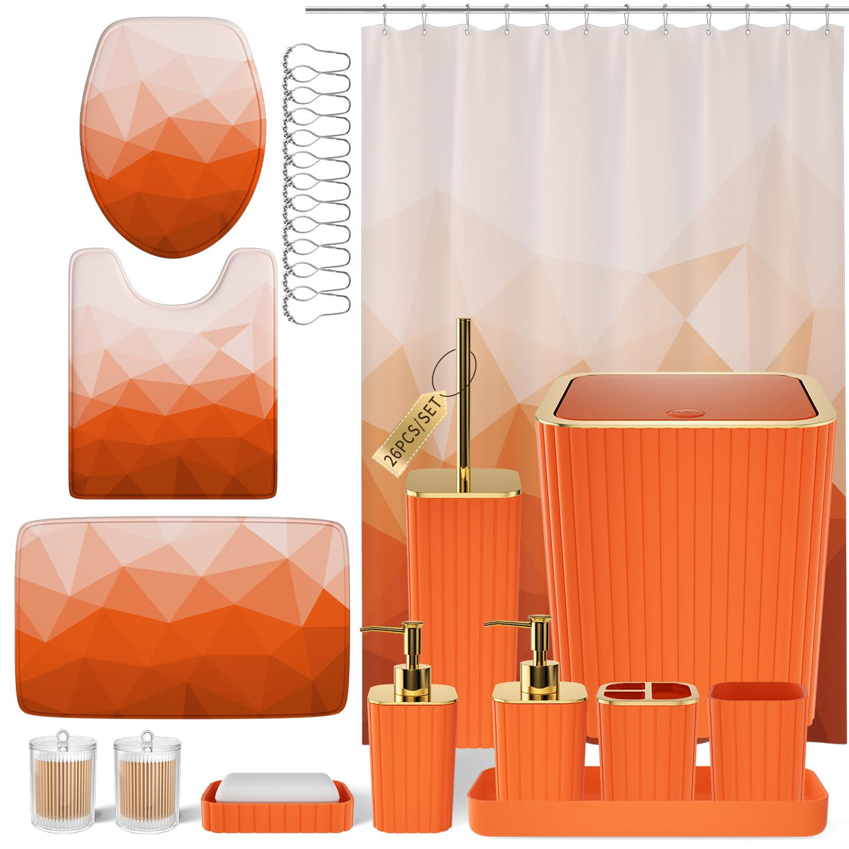 XLHOMO Bathroom Set - 26PC Bathroom Set with Shower Curtain and Rugs, Black