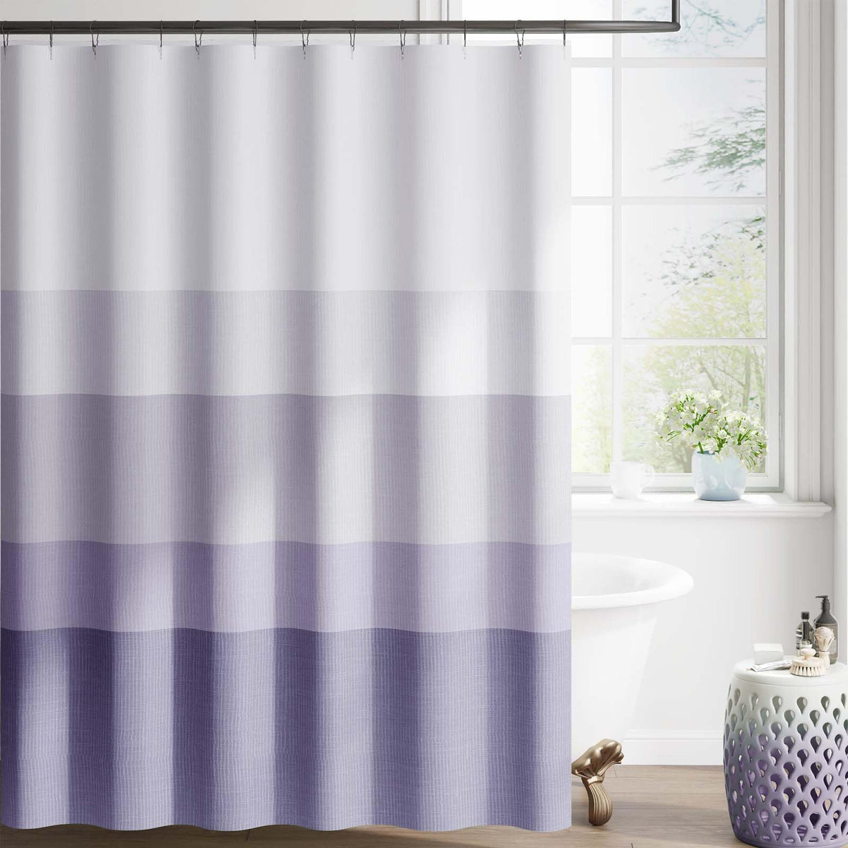jinchan Ombre Ocean Blue Shower Curtain for Bathroom 70x72 Inch 12 Hooks