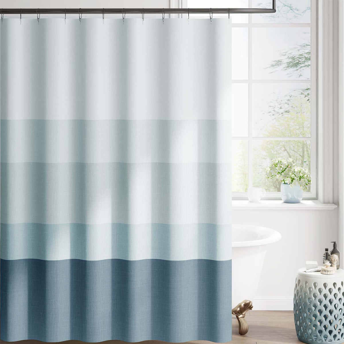 jinchan Ombre Ocean Blue Shower Curtain for Bathroom 70x72 Inch 12 Hooks