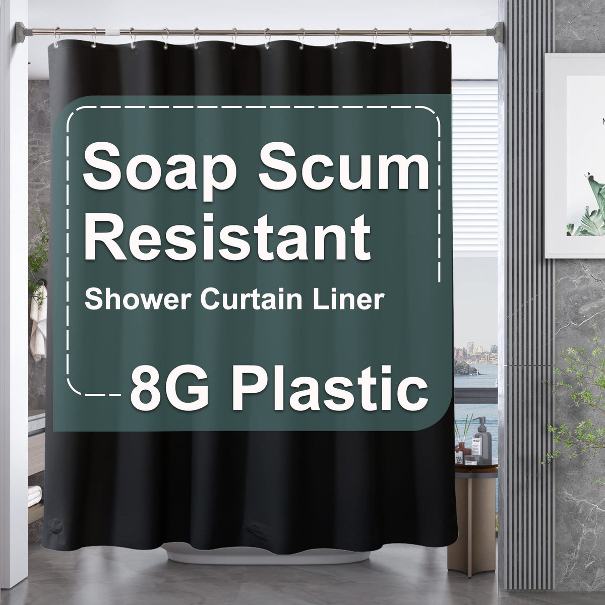 AmazerBath Plastic Shower Curtain Clear 72x74 Inches, Clear Shower Curtain Heavy Duty 8G Premium PEVA, Weighted Shower Curtains for Bathroom Accessories with 3 Big Stones and 12 Rustproof Grommets