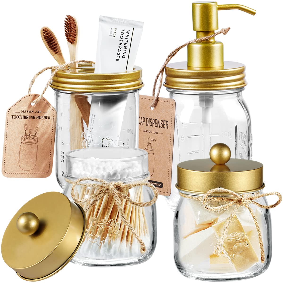 Amolliar Mason Jar Bathroom Accessories Set 4 Pcs, Oil Rubbed Bronze