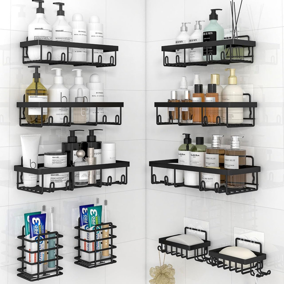 Liuoud 10 Pack Shower Caddy for Inside shower, Black Bathroom Storage Decor