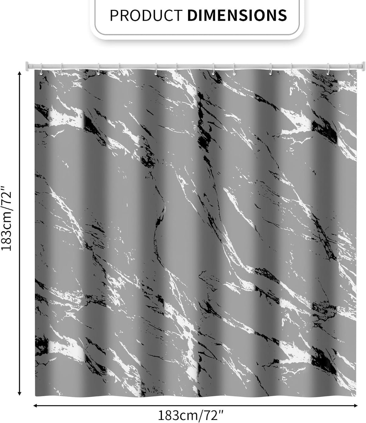 Premium Gray Marble Shower Curtain - Realistic Vein Design, Water-Resistant Fabric (72x72 Inches), Stable Drape, Easy-Clean, Stylish Nordic/Ins Bathroom Decor