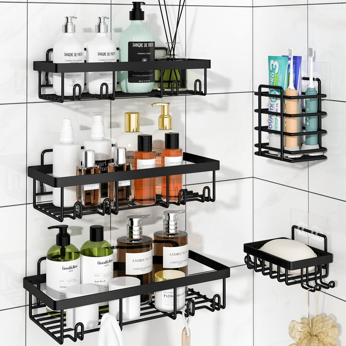 Liuoud 10 Pack Shower Caddy for Inside shower, Black Bathroom Storage Decor