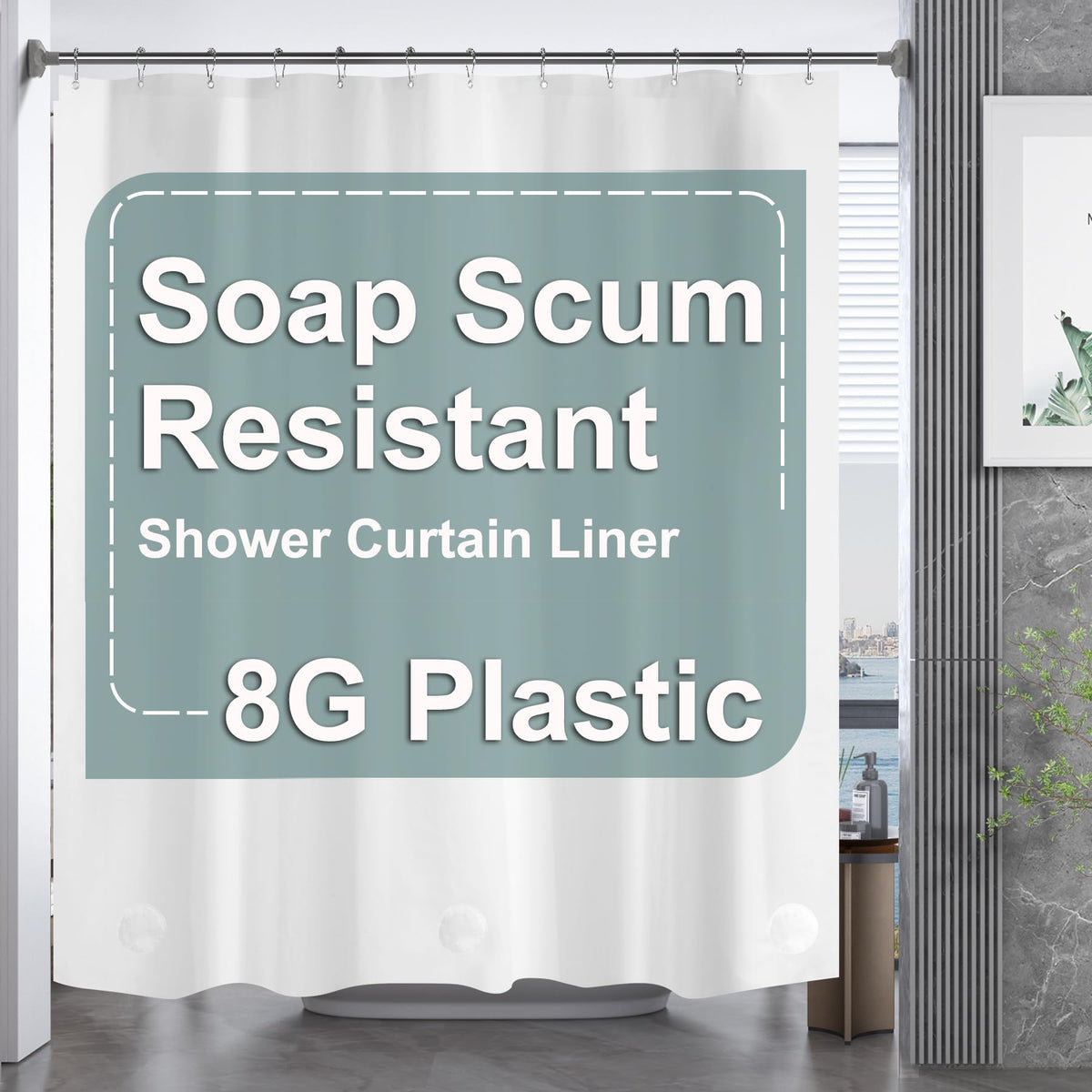 AmazerBath Plastic Shower Curtain Clear 72x74 Inches, Clear Shower Curtain Heavy Duty 8G Premium PEVA, Weighted Shower Curtains for Bathroom Accessories with 3 Big Stones and 12 Rustproof Grommets