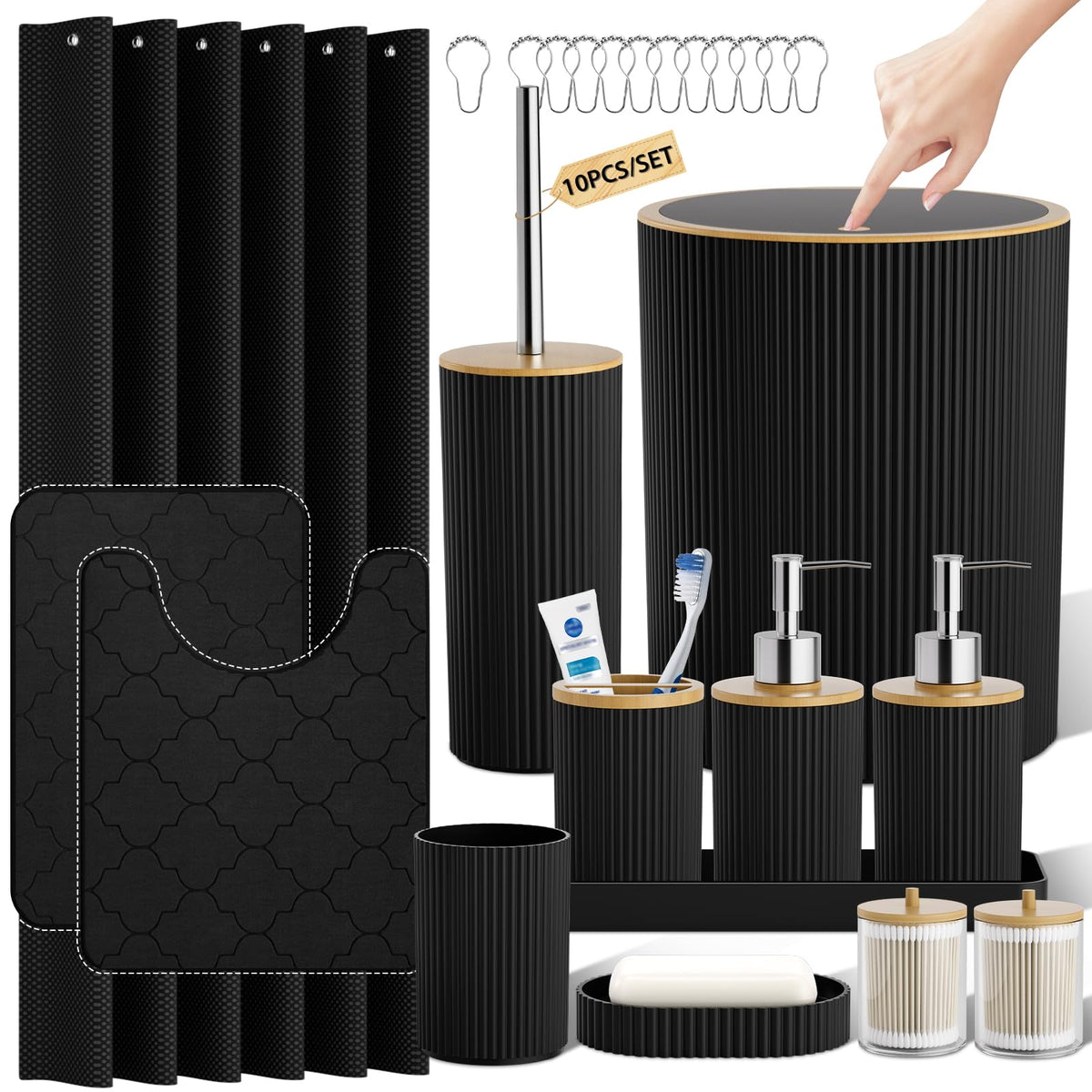 10PC Bathroom Accessory Set - White Bathroom Bath Decor Sets