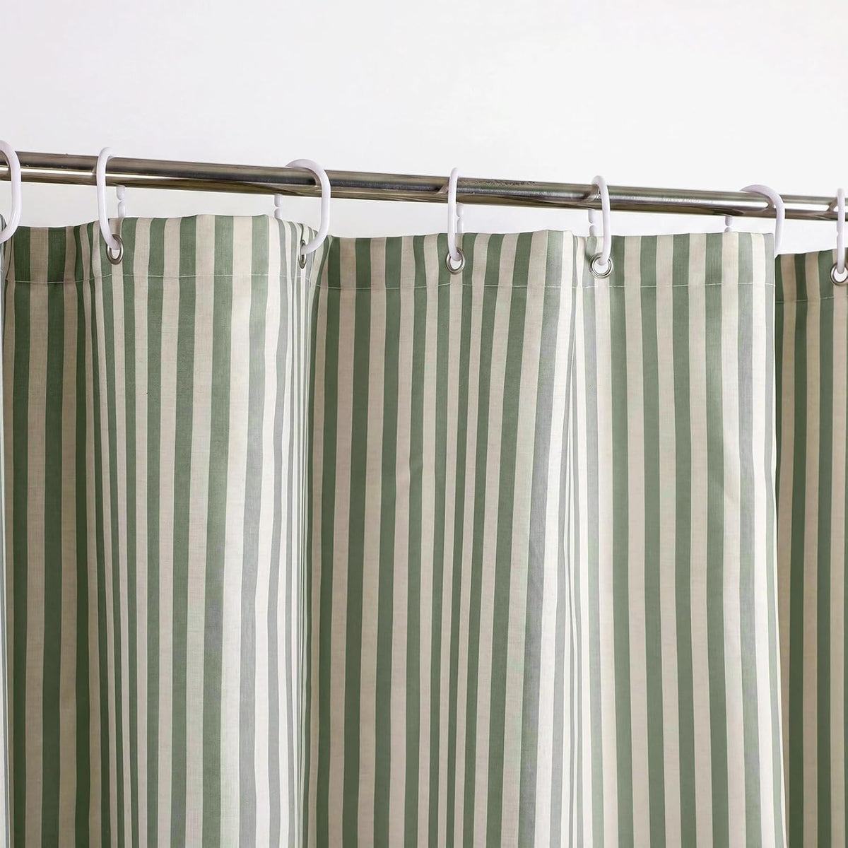HunnmingRe Sage Green Farmhouse Striped Shower Curtain Tasseled 72x72 Inch