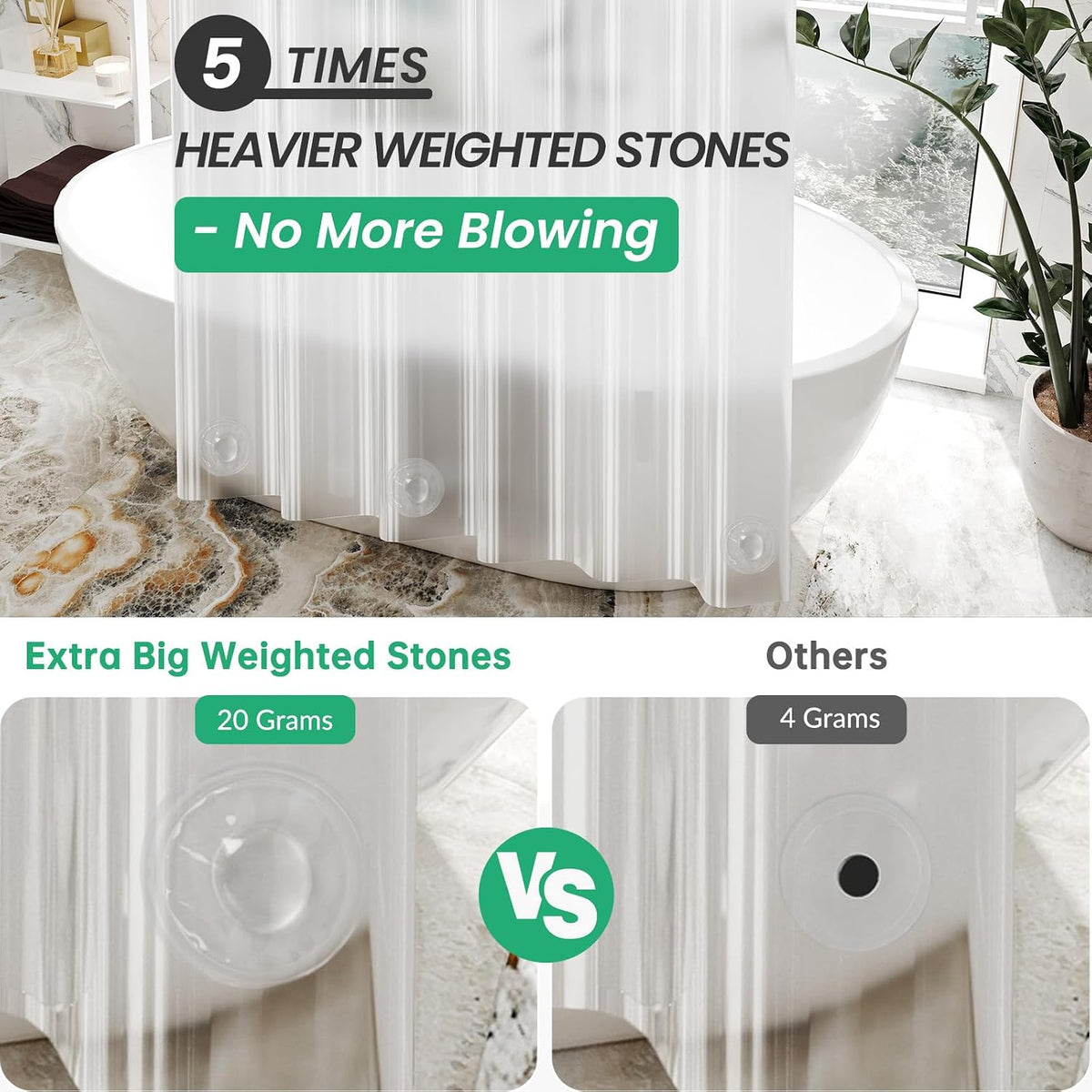 AmazerBath Plastic Shower Curtain Clear 72x74 Inches, Clear Shower Curtain Heavy Duty 8G Premium PEVA, Weighted Shower Curtains for Bathroom Accessories with 3 Big Stones and 12 Rustproof Grommets