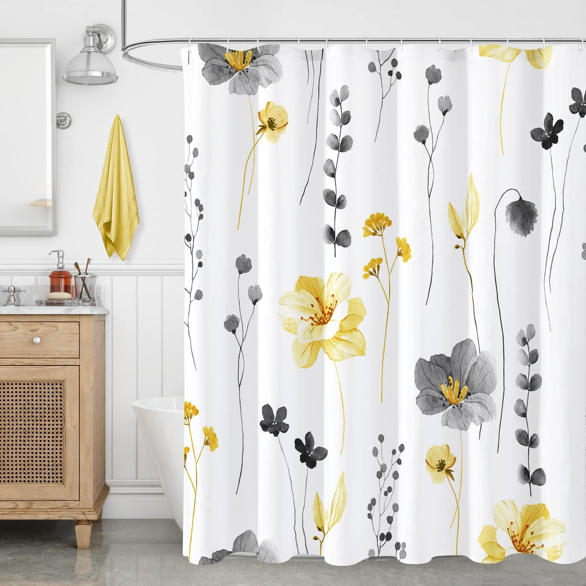 Gibelle Sage Green Beige Watercolor Floral Fabric Shower Curtain 72x72