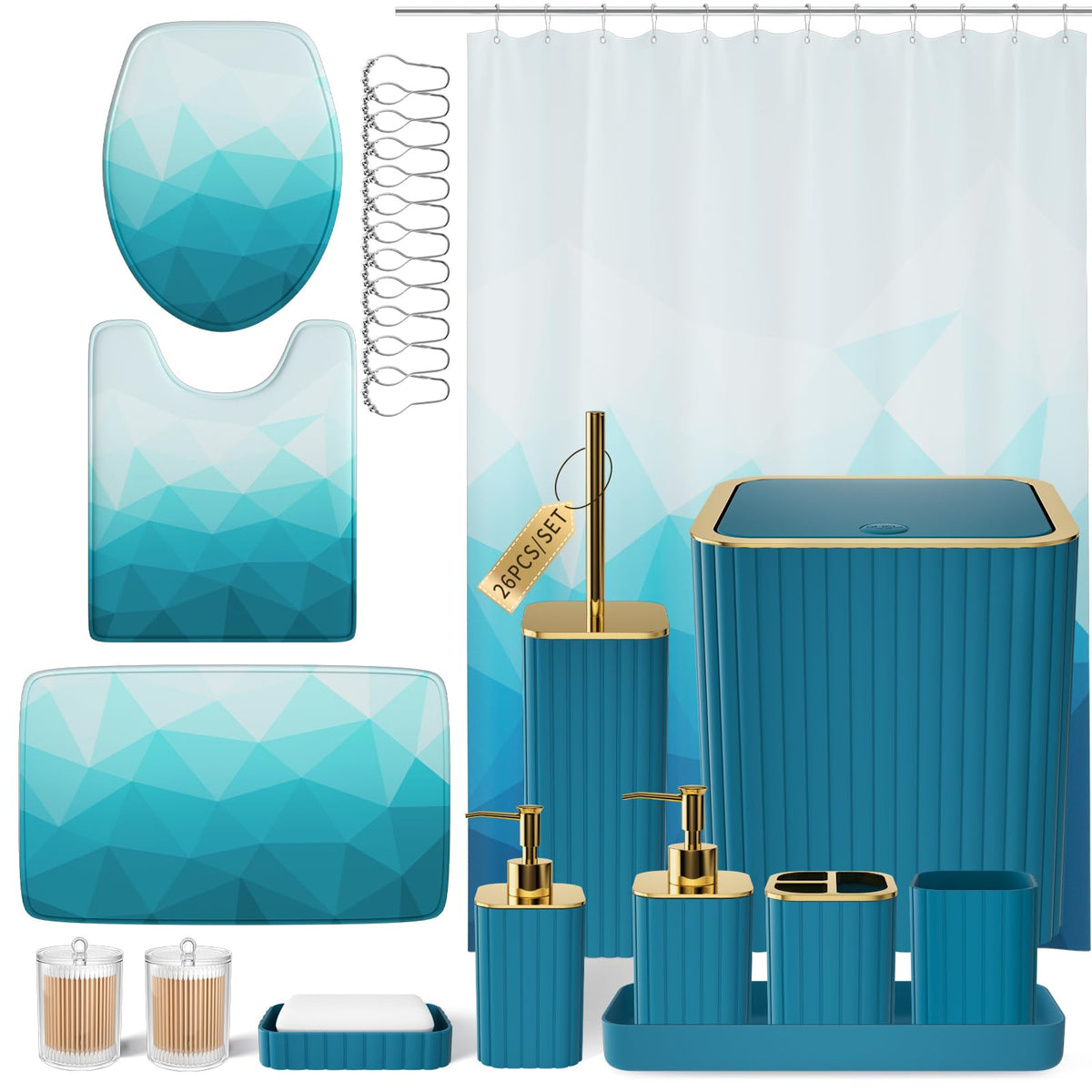 XLHOMO Bathroom Set - 26PC Bathroom Set with Shower Curtain and Rugs, Black
