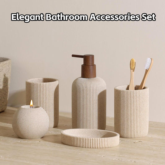 Bathroom Accessories Set, 5 PCS Modern Bath Organizer, Beige