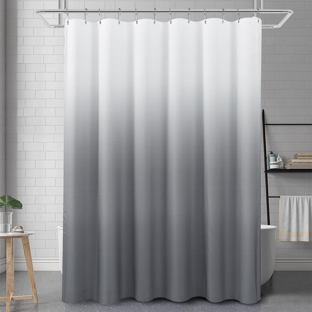 Grey and White Ombre Shower Curtain for Bathroom Luxury Hotel Spa, Machine Washable, Morden Decorative Bath Curtain, Gray Linen Textured Shower Curtains