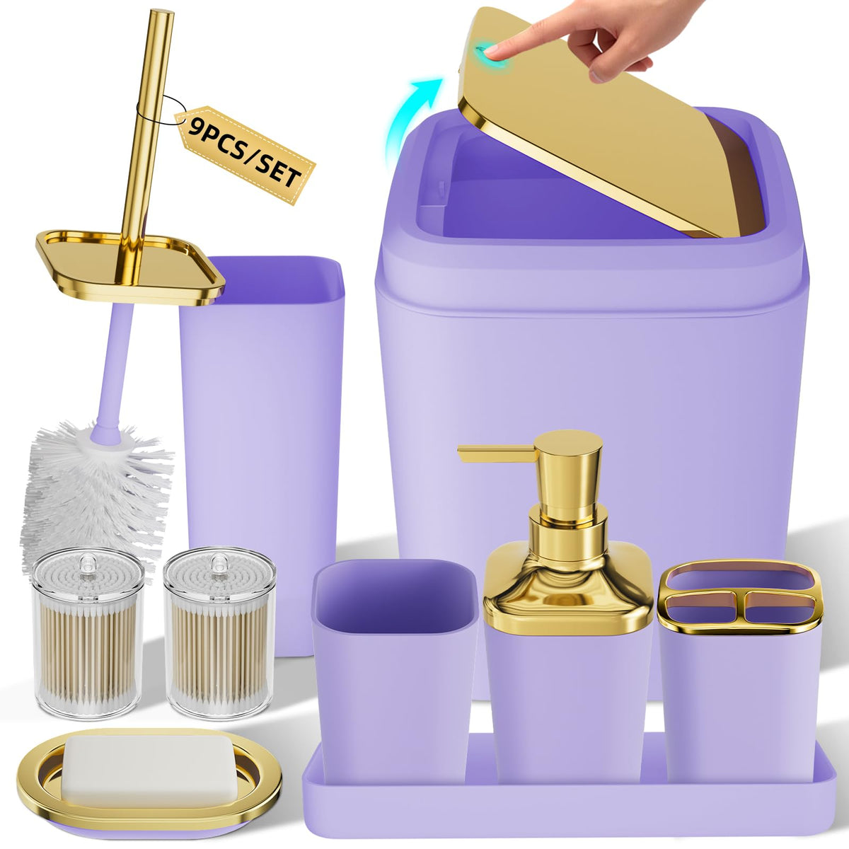 XLHOMO Bathroom Accessories Set - 25PC Bathroom Set with Shower Curtain and Rugs, Pink Bathroom Set, Bathroom Accessory Set with Press-on Lid Trash Can, Soap Dispenser and Qtip Holders