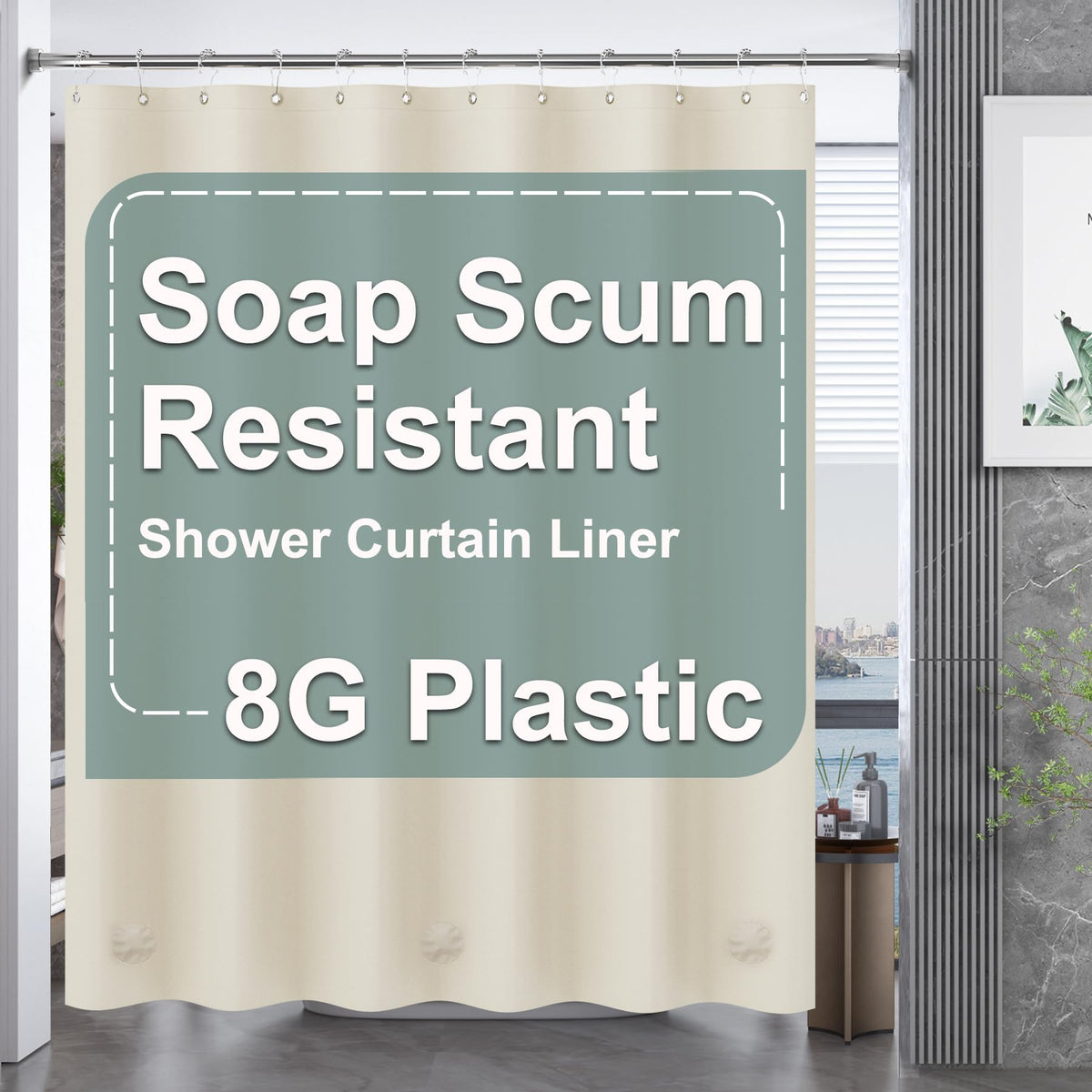 AmazerBath Plastic Shower Curtain Clear 72x74 Inches, Clear Shower Curtain Heavy Duty 8G Premium PEVA, Weighted Shower Curtains for Bathroom Accessories with 3 Big Stones and 12 Rustproof Grommets