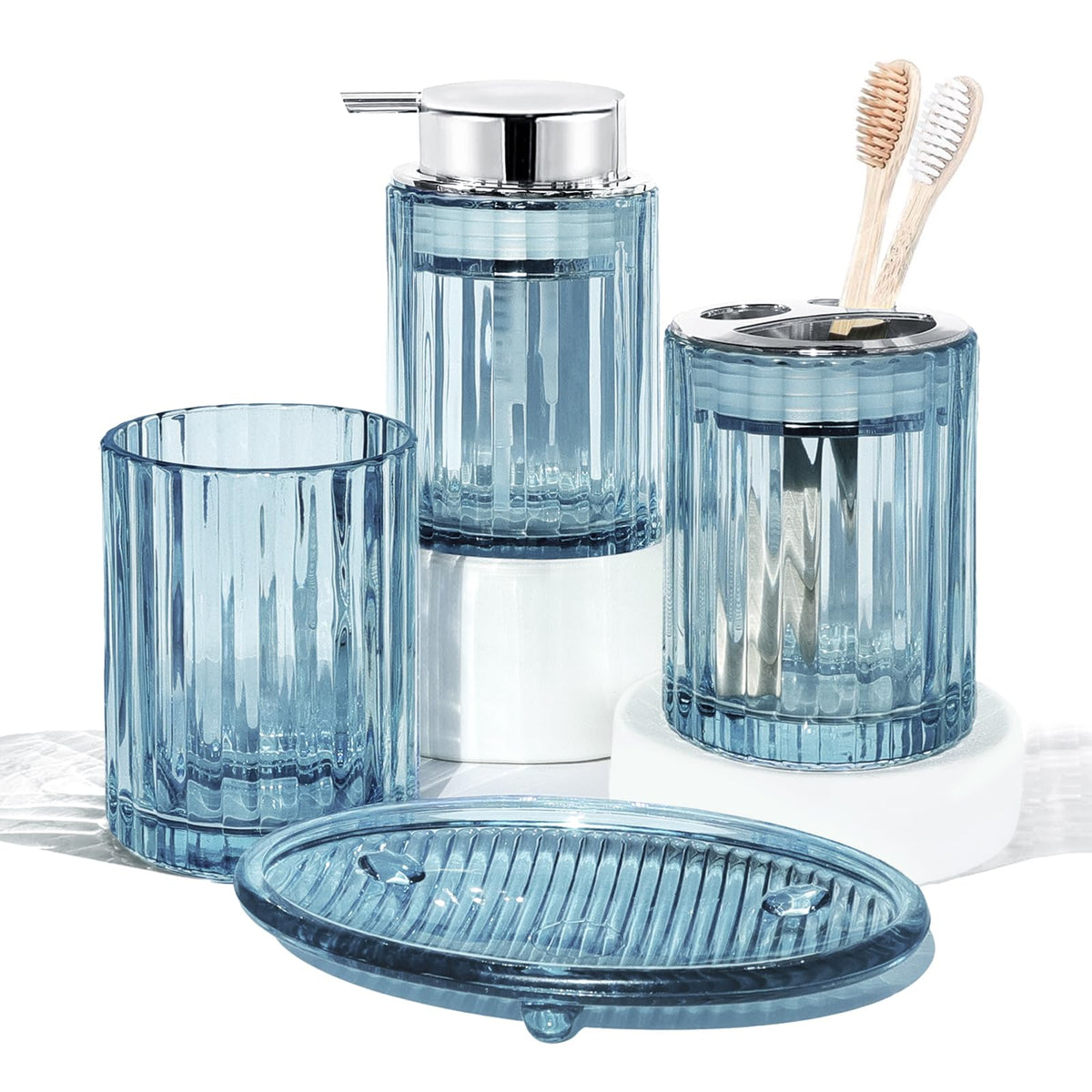 CERBIOR Bathroom Accessories Set, 4 PCS Glass Bathroom Set,Golden Pink