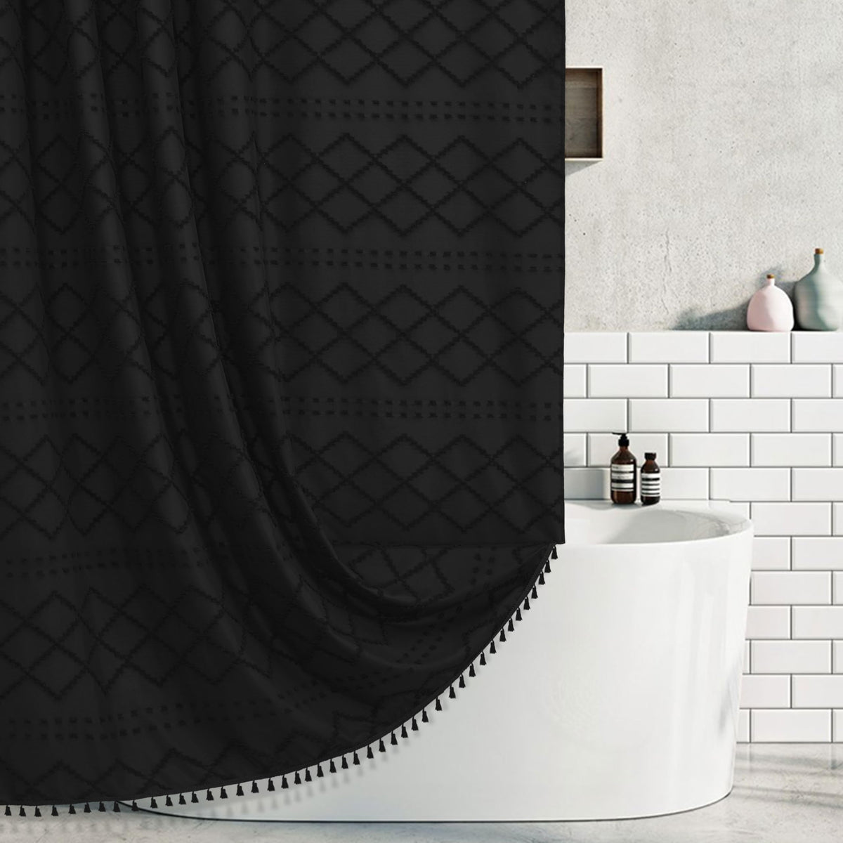 Siiluminisoy Sage Green Boho Shower Curtain Fabric Shower Curtain, 72 x 72 Tufted Chevron Textured Striped Modern Farmhouse Minimalist Cloth for Bathroom