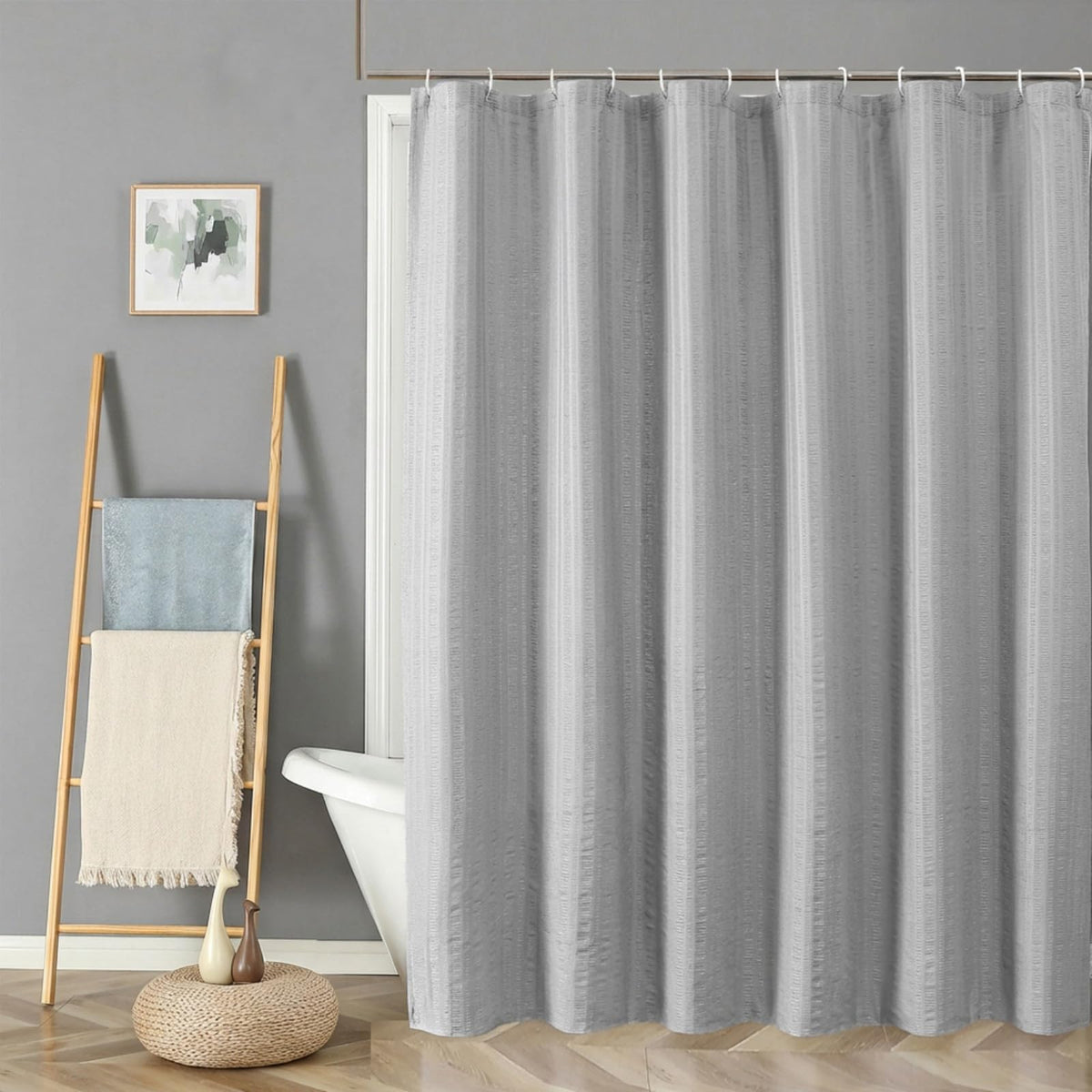 Aiyufeng Light Blue Shower Curtain for Bathroom, Embossed Textured Fabric Shower Curtain for Bathroom - Soft Cloth & Hotel Spa, Machine Washable, 72X72, Glacier Blue