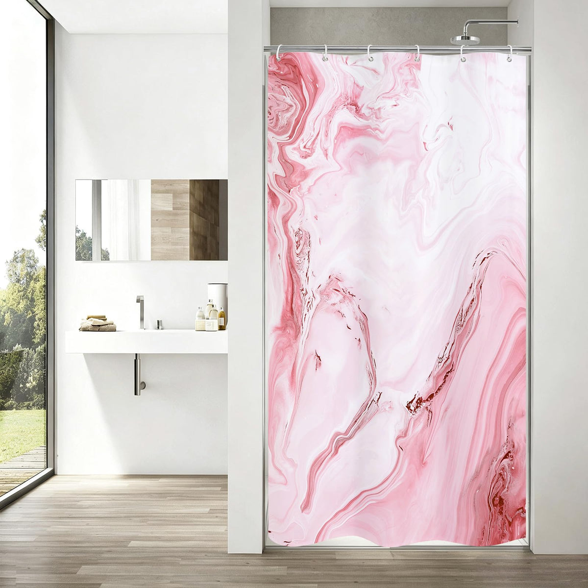Blue Marble Fabric Shower Curtain, Abstract Watercolor, 72 x 72 Inches