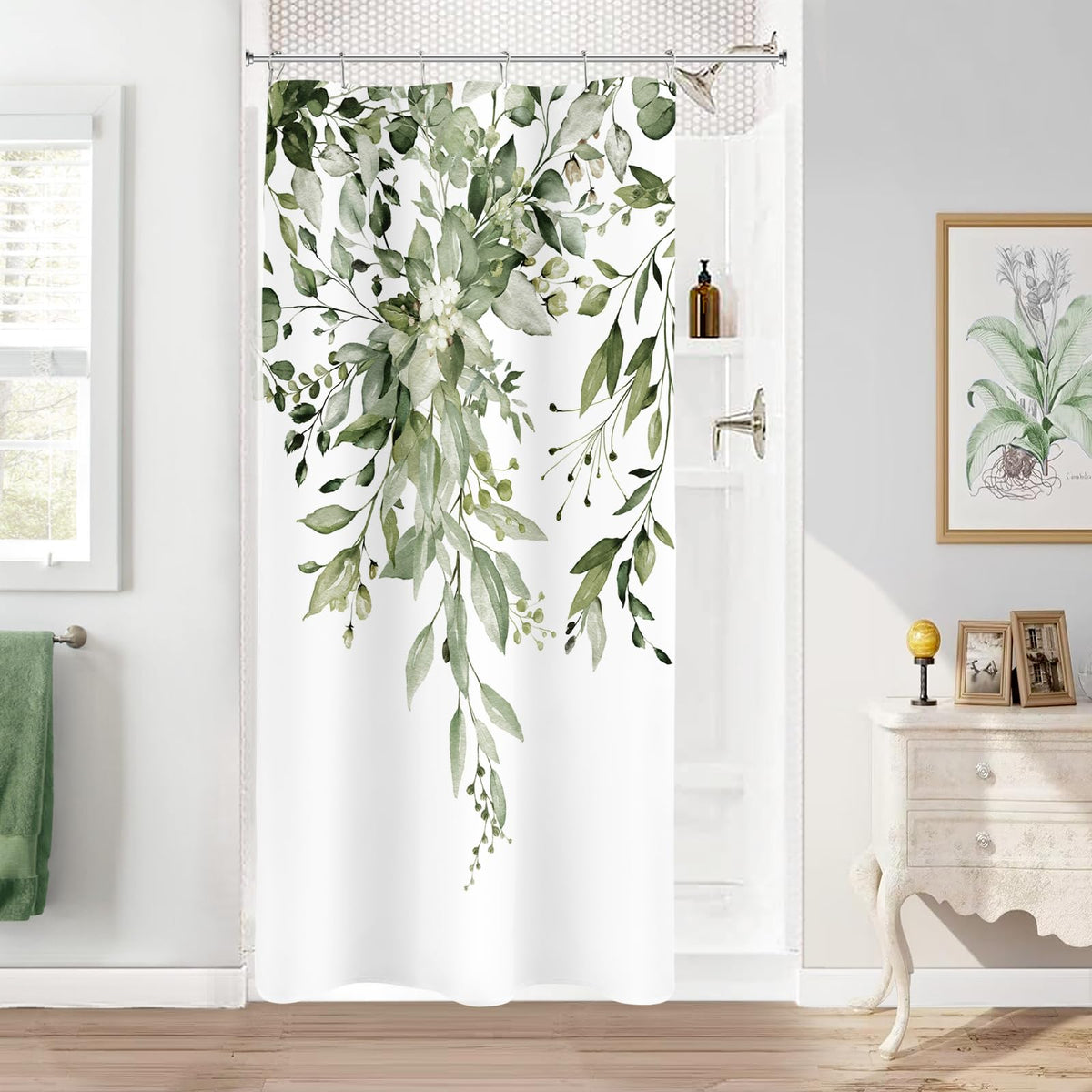 Sage Green Eucalyptus Fabric Shower Curtain for Bathroom, 72x72