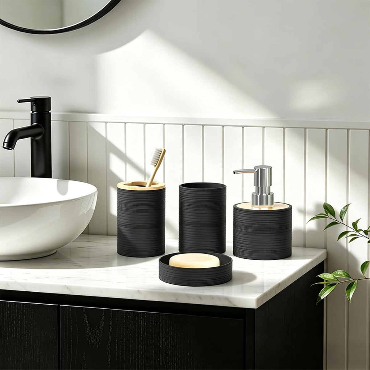 Bathroom Accessory Set, 6-Pcs Black