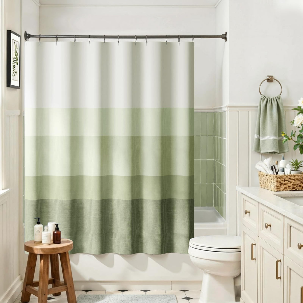 jinchan Ombre Ocean Blue Shower Curtain for Bathroom 70x72 Inch 12 Hooks